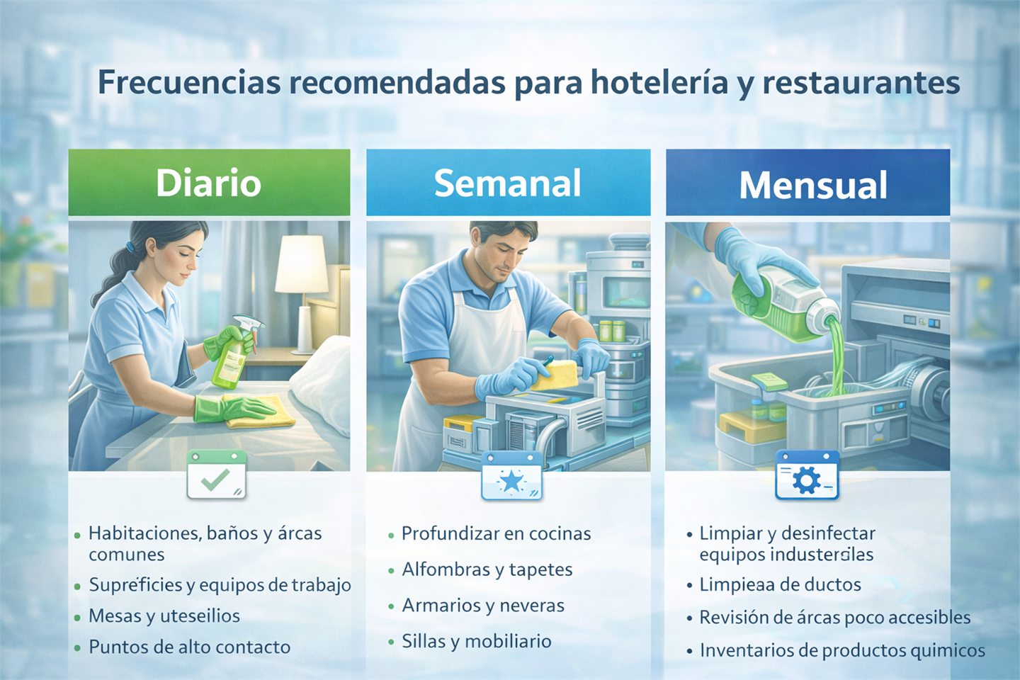Rutinas de limpieza por frecuencia en hoteleria y restaurantes