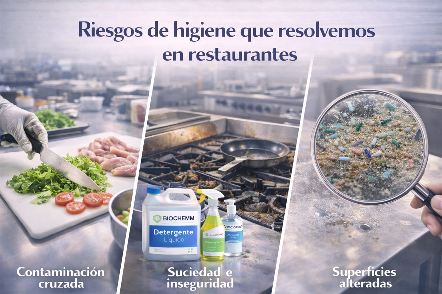 Aplicacion de desengrasantes en cocina profesional